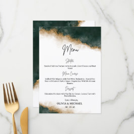 Tarjeta de menú de boda con acuarela verde oscuro