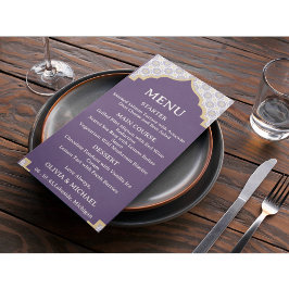 Tarjeta de menú de boda con azulejos marroquíes