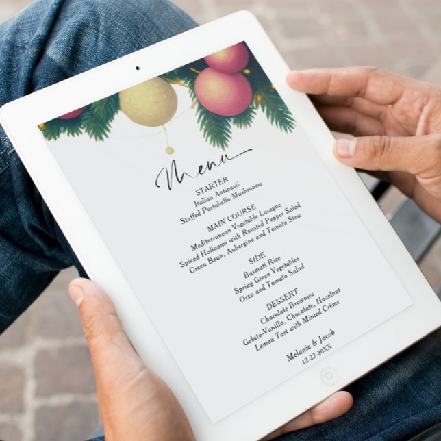 Tarjeta de menú de boda con bolas de Navidad (Subido por el creador)