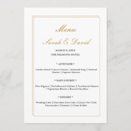 Tarjeta de menú de boda con borde de oro minimalis