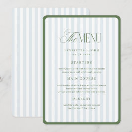 Tarjeta de menú de boda con borde de rayas verdes 