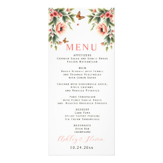 Tarjeta de menú de boda con borde floral con flore