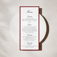 Tarjeta de menú de boda con borde rojo intenso