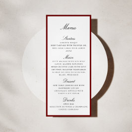Tarjeta de menú de boda con borde rojo intenso