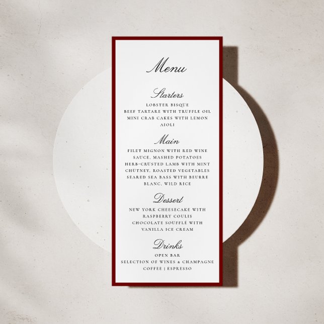 Tarjeta de menú de boda con borde rojo intenso (Subido por el creador)