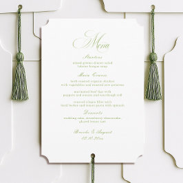 Tarjeta de menú de boda con caligrafía blanca y ve