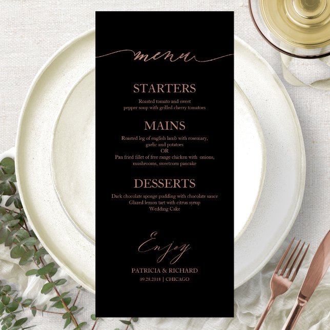 Tarjeta de menú de boda con caligrafía chic 4x9 pa (Subido por el creador)