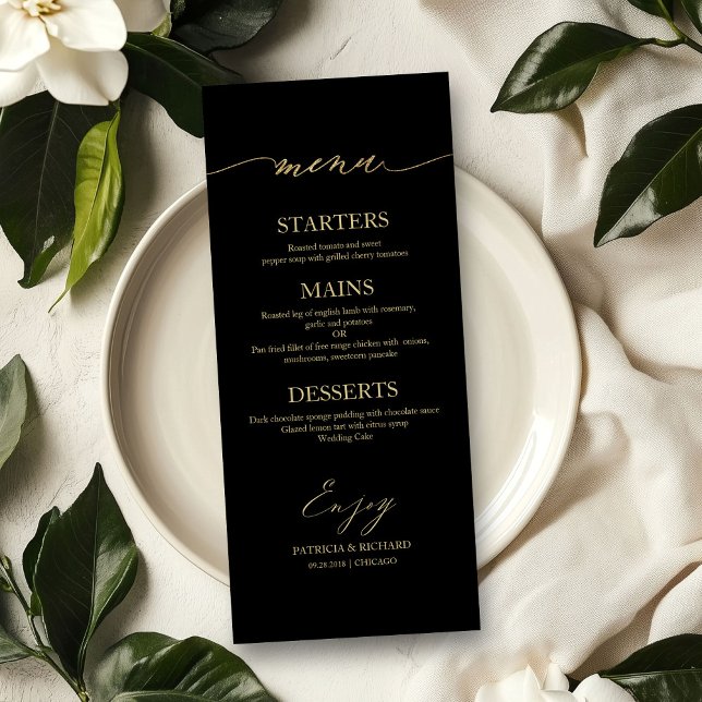 Tarjeta de menú de boda con caligrafía chic 4x9 pa (Subido por el creador)