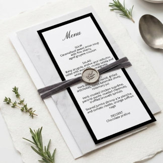Tarjeta de menú de boda con caligrafía chic minima