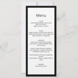 Tarjeta de menú de boda con caligrafía chic minima