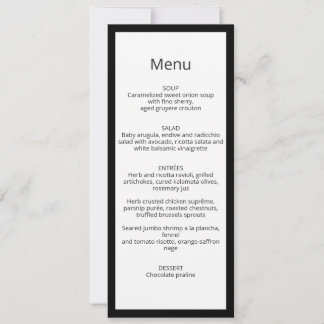 Tarjeta de menú de boda con caligrafía chic minima