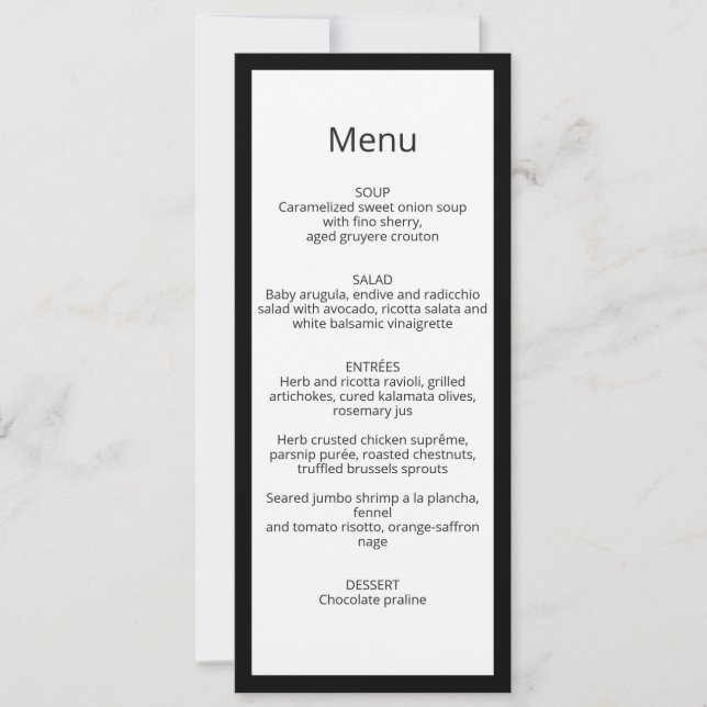 Tarjeta de menú de boda con caligrafía chic minima (Anverso)