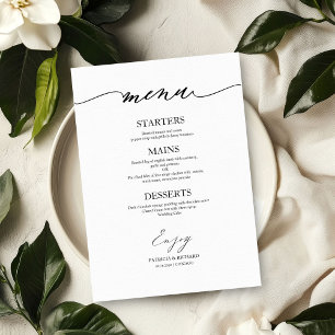 Tarjeta de menú de boda con caligrafía chic para p