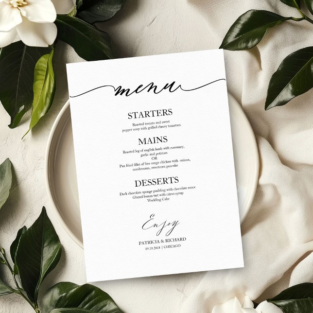 Tarjeta de menú de boda con caligrafía chic para p (Subido por el creador)