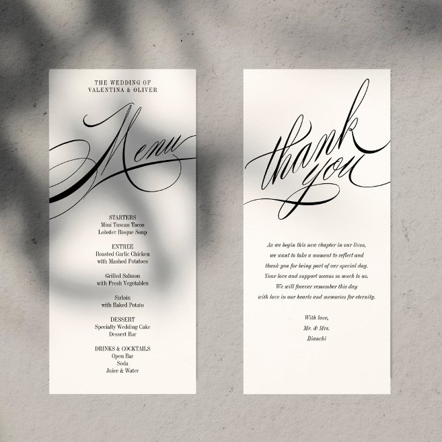 Tarjeta de menú de boda con caligrafía elegante (Subido por el creador)