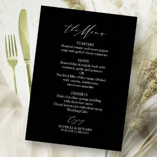 Tarjeta de menú de boda con caligrafía elegante