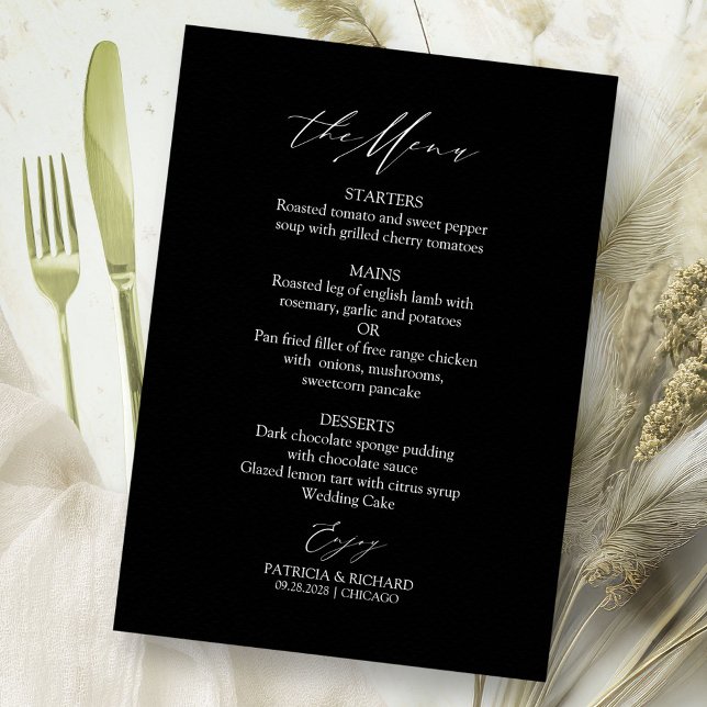 Tarjeta de menú de boda con caligrafía elegante (Subido por el creador)