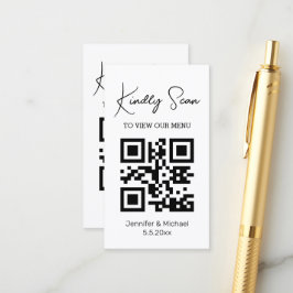 tarjeta de menú de boda con código QR simple moder