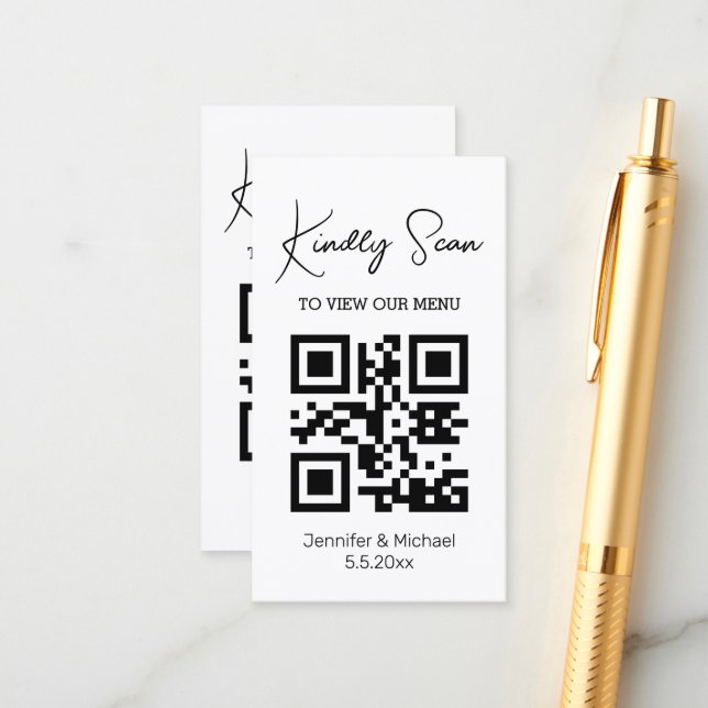 tarjeta de menú de boda con código QR simple moder (Anverso/Reverso In Situ)