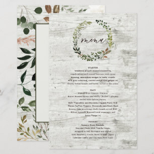 Tarjeta de menú de boda con corona botánica acuare
