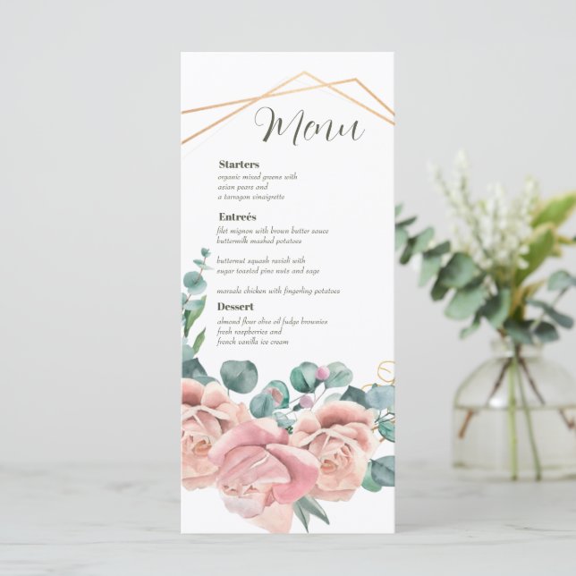 Tarjeta de menú de boda con corona floral de acuar (Anverso de pie)