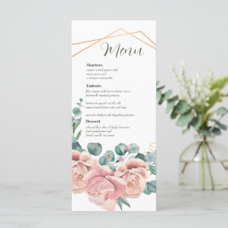 Tarjeta de menú de boda con corona floral de acuar