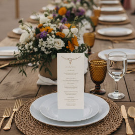 Tarjeta de menú de boda con cráneo de vaca boho de