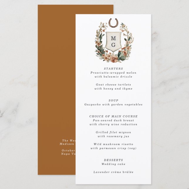 Tarjeta de menú de boda con cresta de país de cact (Anverso / Reverso)