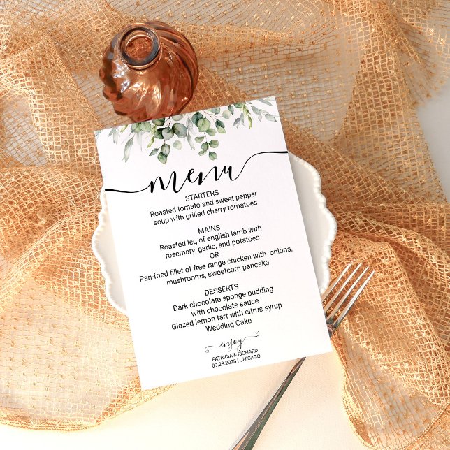 Tarjeta de menú de boda con eucalipto de vegetació (Subido por el creador)