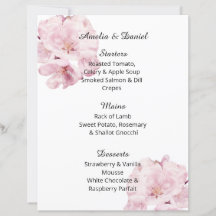 Tarjeta de menú de boda con flor delicada rosa