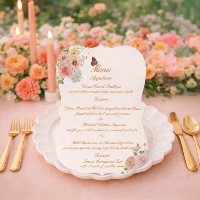 Tarjeta de menú de boda con flores románticas reco (Subido por el creador)