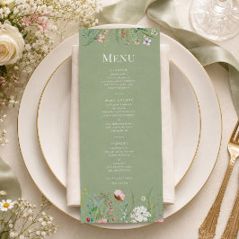 Tarjeta de menú de boda con flores silvestres en v