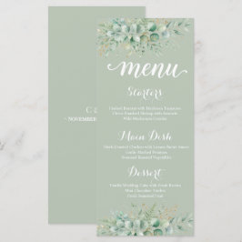 Tarjeta de menú de boda con follaje de eucalipto v
