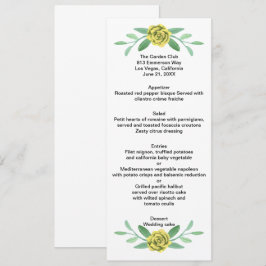Tarjeta de menú de boda con follaje floral verde