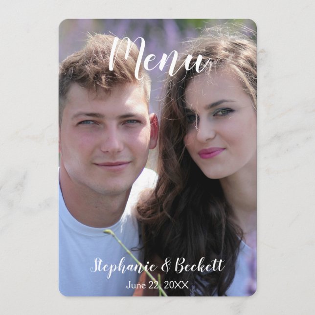 Tarjeta de menú de boda con foto (Anverso)