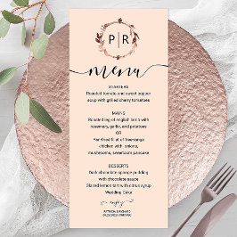 Tarjeta de menú de boda con foto de monograma Rosa