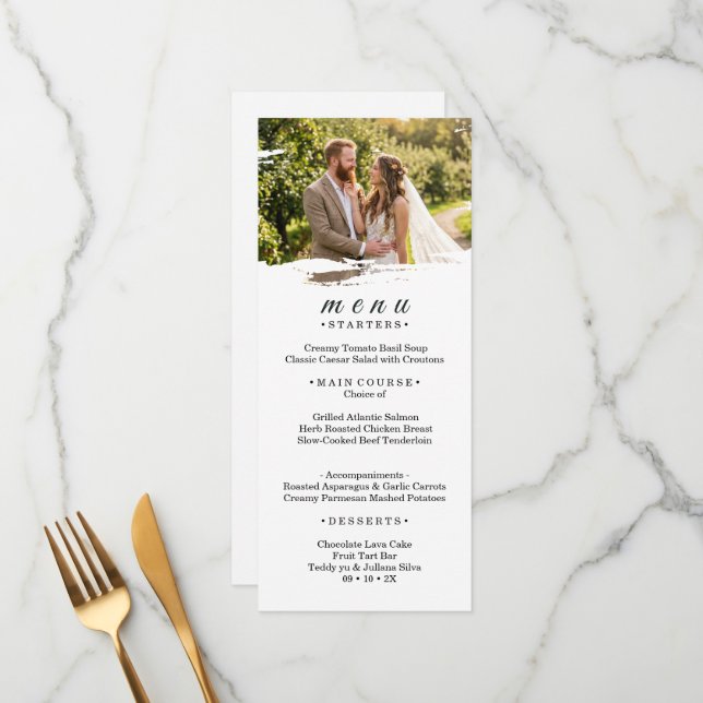 Tarjeta de menú de boda con foto en papel (Anverso/Reverso In Situ)