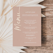 Tarjeta de menú de boda con fuente moderna de pan