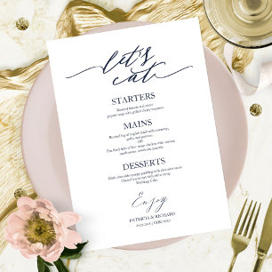 Tarjeta de menú de boda con guión Chic para plato
