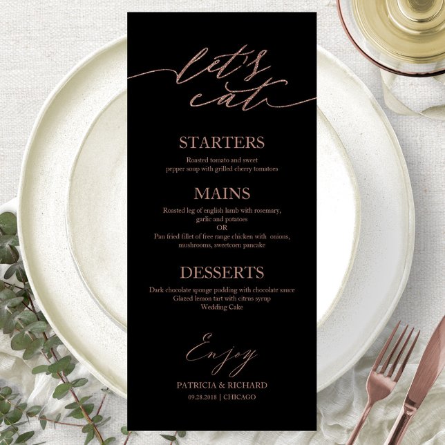 Tarjeta de menú de boda con guión Chic para plato (Subido por el creador)
