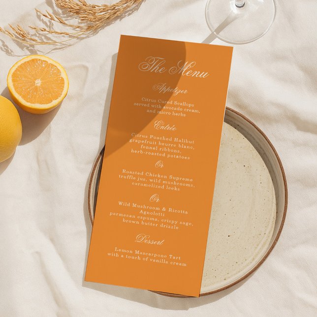 Tarjeta de menú de boda con guión naranja de brill (Subido por el creador)