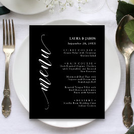 Tarjeta de menú de boda con letra cursiva clásica