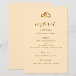 Tarjeta de menú de boda con letra de bronce