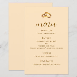 Tarjeta de menú de boda con letra de bronce