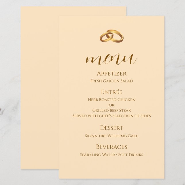 Tarjeta de menú de boda con letra de bronce (Anverso / Reverso)