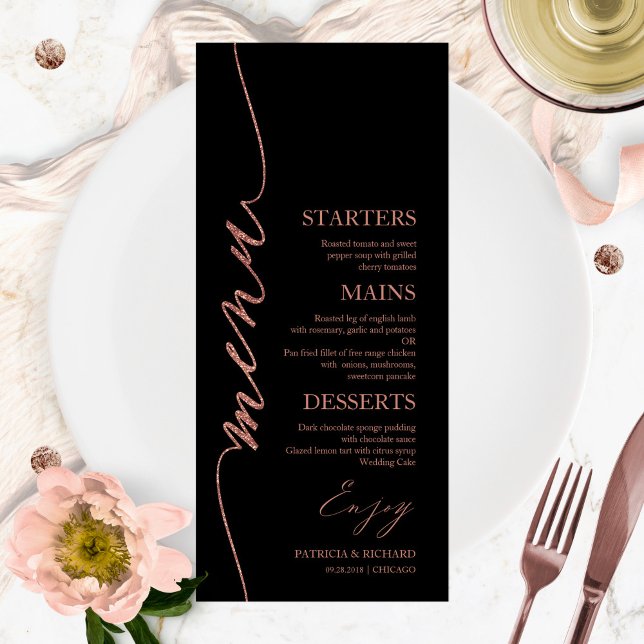 Tarjeta de menú de boda con letra elegante 4x9 par (Subido por el creador)