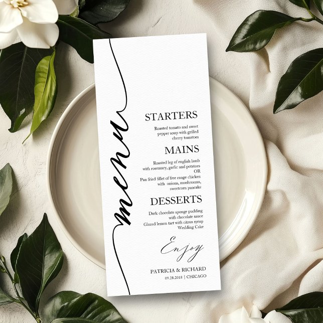 Tarjeta de menú de boda con letra elegante 4x9 par (Subido por el creador)