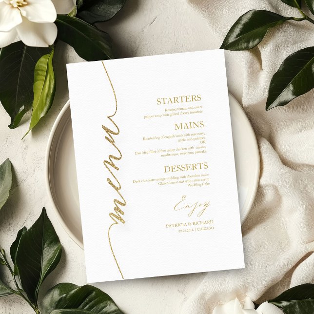 Tarjeta de menú de boda con letra elegante para pl (Subido por el creador)