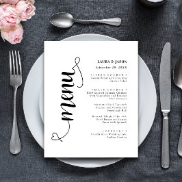 Tarjeta de menú de boda con letra elegante y de fa