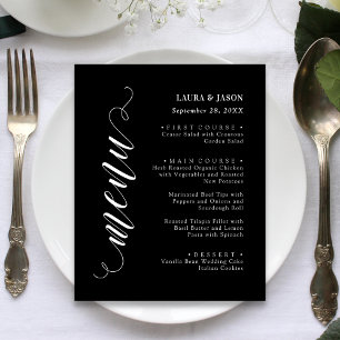 Tarjeta de menú de boda con letra elegante y de fa